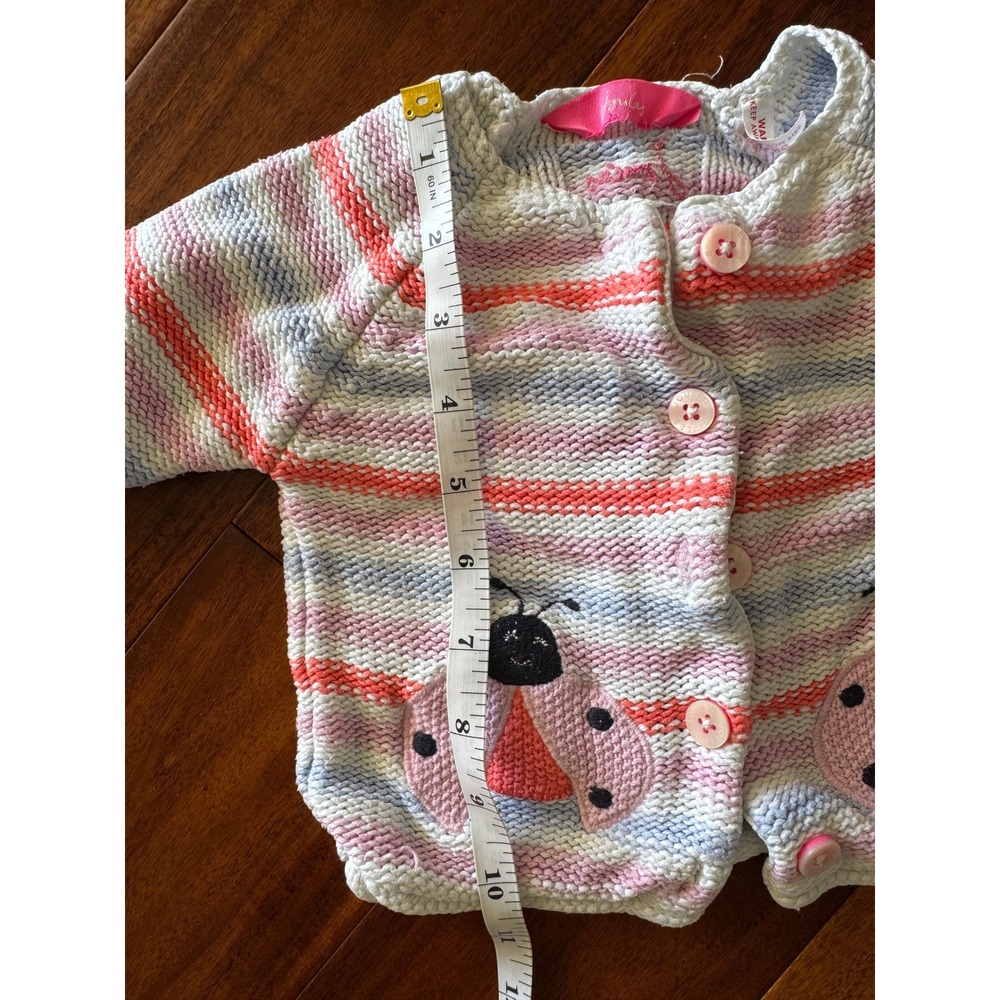 Joules Baby Girls Ladybug Striped Knit Button Front Cardigan Sweater